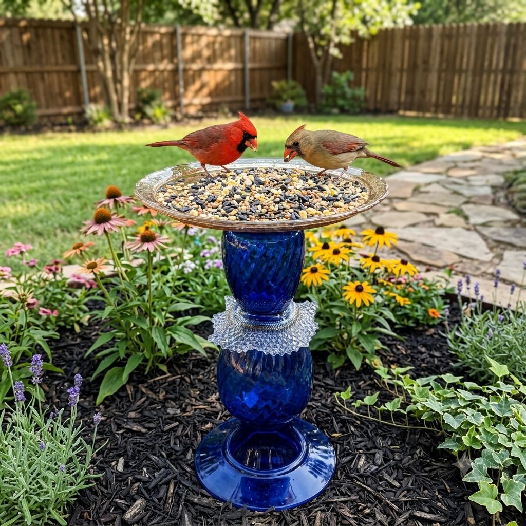 Cobalt Birdbath/Feeder/Side Table