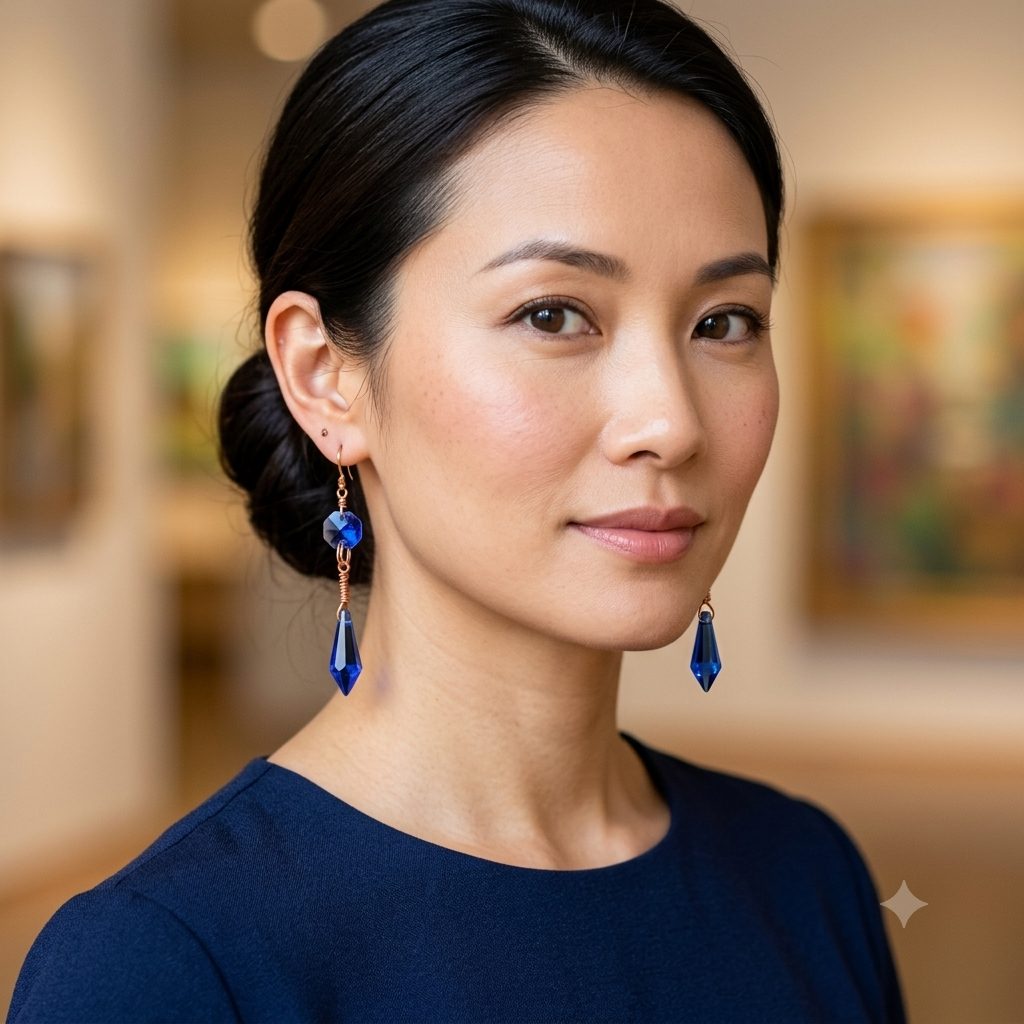Blue Glass Pendant Earrings
