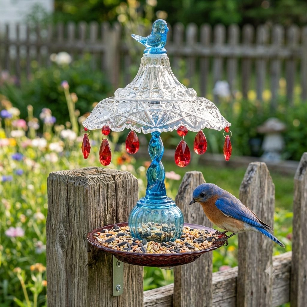 Red/Aqua Bracket Bird Feeder