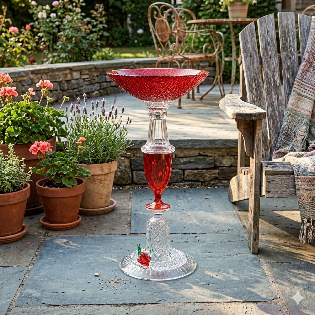 Red Rose Birdbath