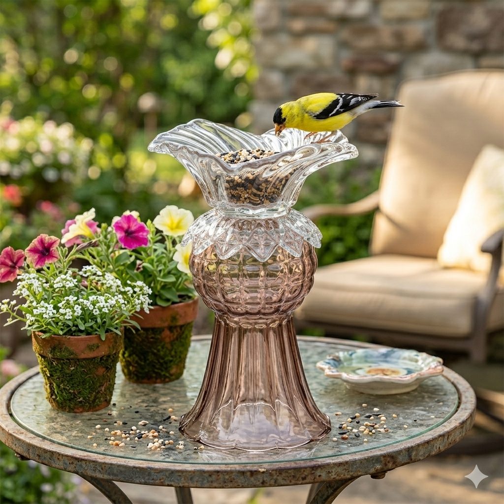 Pink Tabletop Bird Feeder