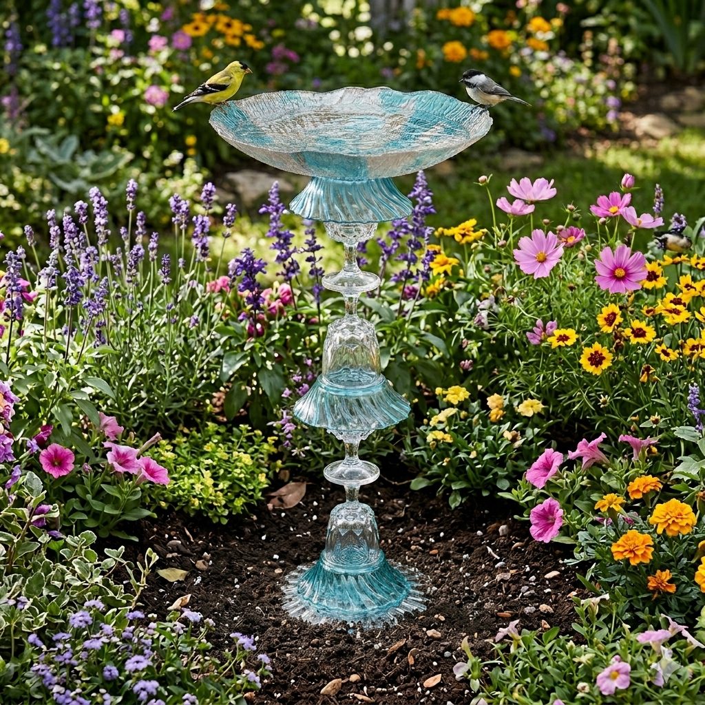 Aqua Green Birdbath
