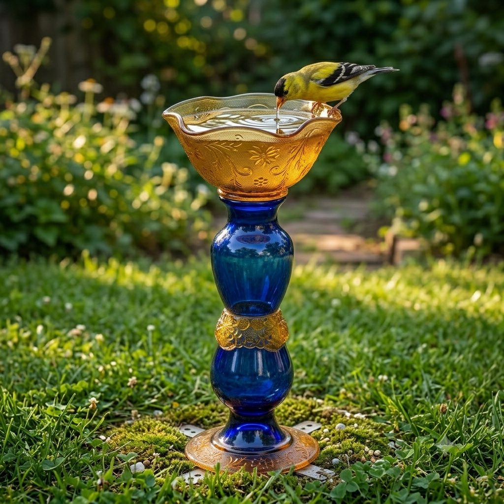 Cobalt & Gold Birdbath