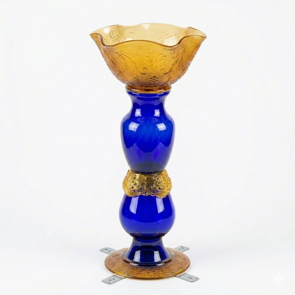 Cobalt & Gold Birdbath