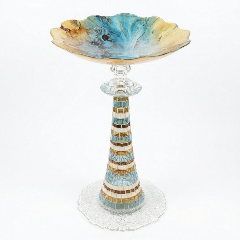 Blue & Gold Birdbath