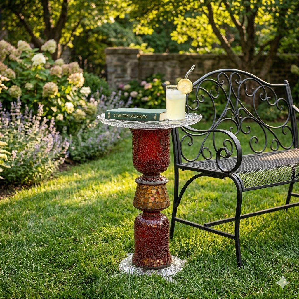 Red Birdbath/Garden Table