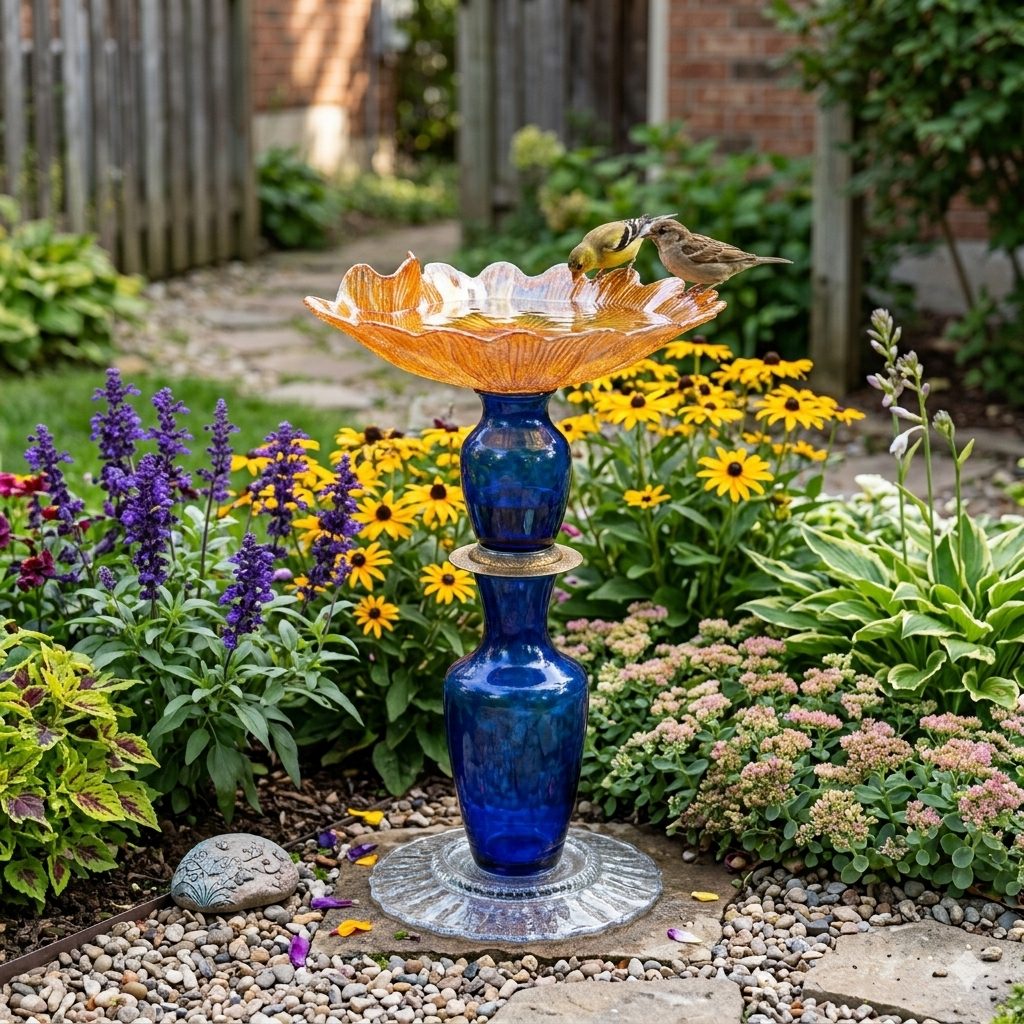 Blue and Gold Birdbath